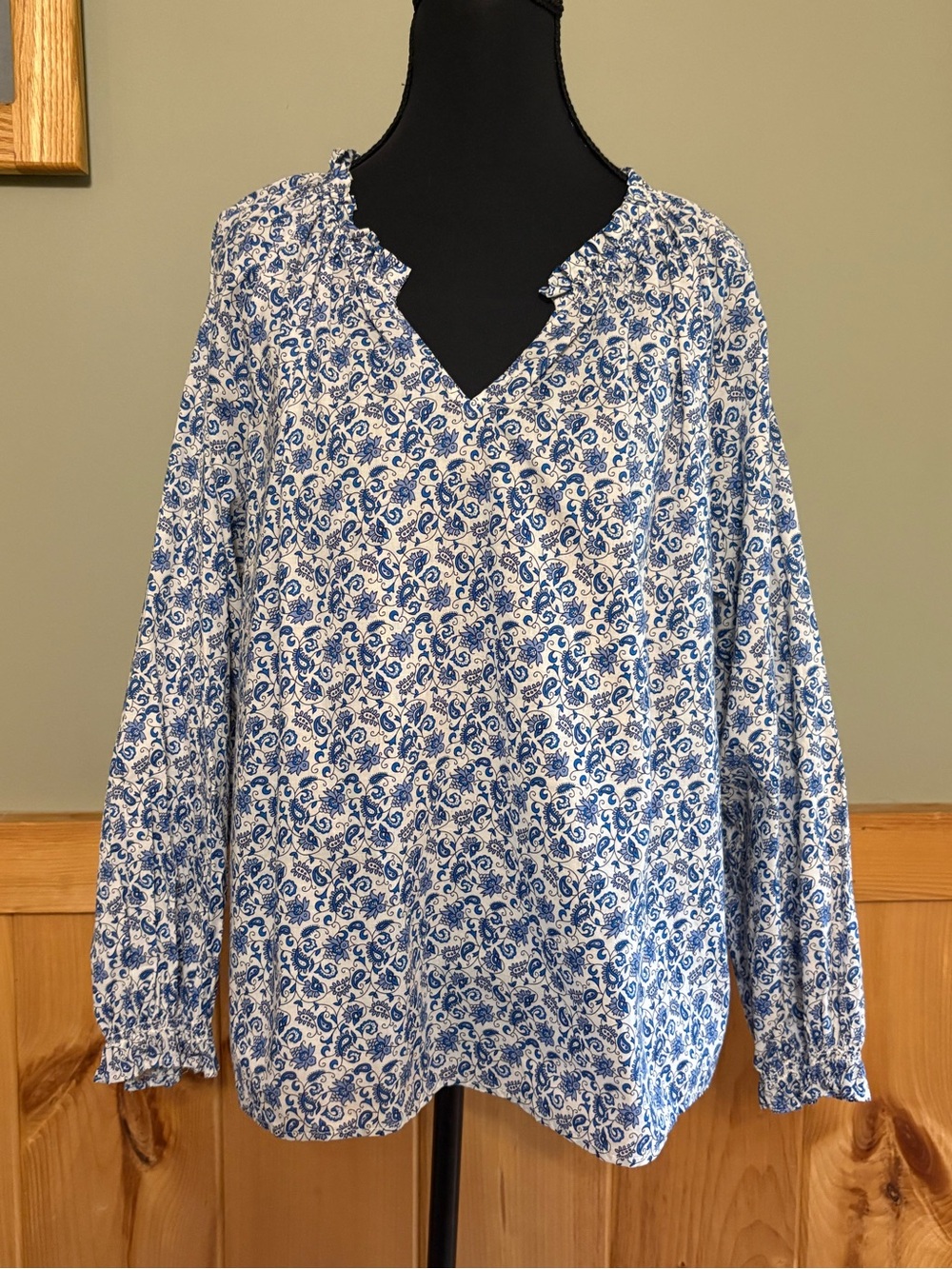 J. Crew White Blouse with Blue Floral Print